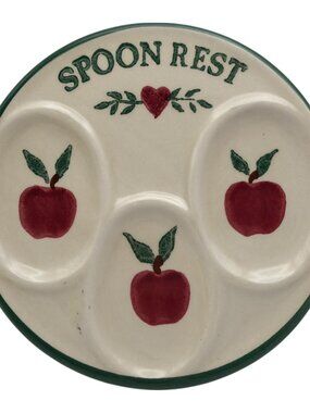 Cottage Core Vintage Apple Theme Spoon Rest EUC Ceramic 6" Diameter
